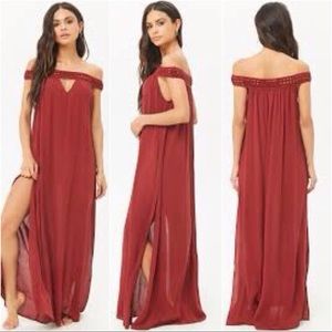 Forever 21 Crochet Trim Boho Festival Maxi Dress